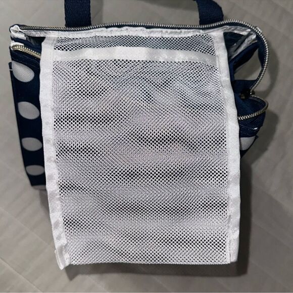 kate spade Navy White Jumbo Polka Dot Gold Tone Zip Lunch Bag - Picture 8 of 9